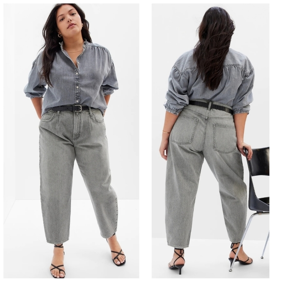 GAP Barrel Jean High Rise Gray Wash Plus 33 16 NEW Washed Black - Picture 2 of 14